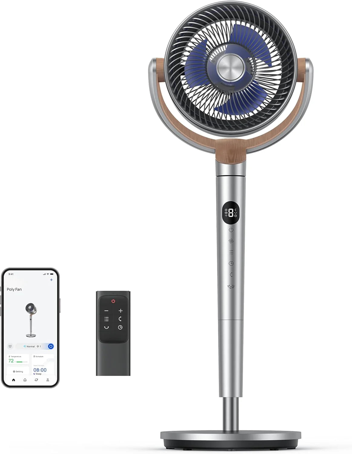Standing Fan, 120掳+120掳Omni-directional Oscillating Fan For Bedroom, 80 ft Circulator With Remote, DC Motor Quiet Pedestal Fans, Adjustable Height, 8 Speeds, 3 Modes, 8H Timer, Home, PolyFan 502