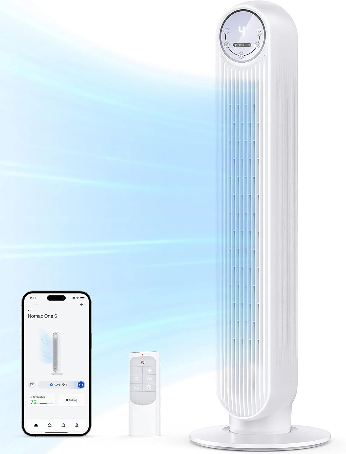 Tower Fan for Bedroom, 25ft/s Smart Standing Fans, 90掳 Oscillating Floor Fan with 4 Modes, 4 Speeds, 8H Timer, 28dB, Bladeless, Remote, 28 dB, Works with WiFi Voice Control