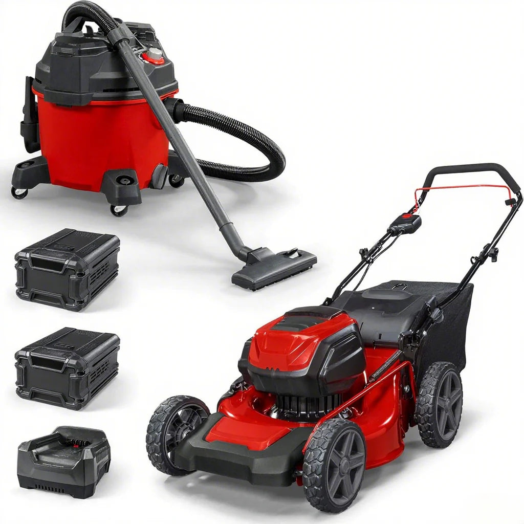 82V MAX 21�测�� Electric Cordless Lawn Mower, Steel Deck, 3-in-1 Design, Red/Black
