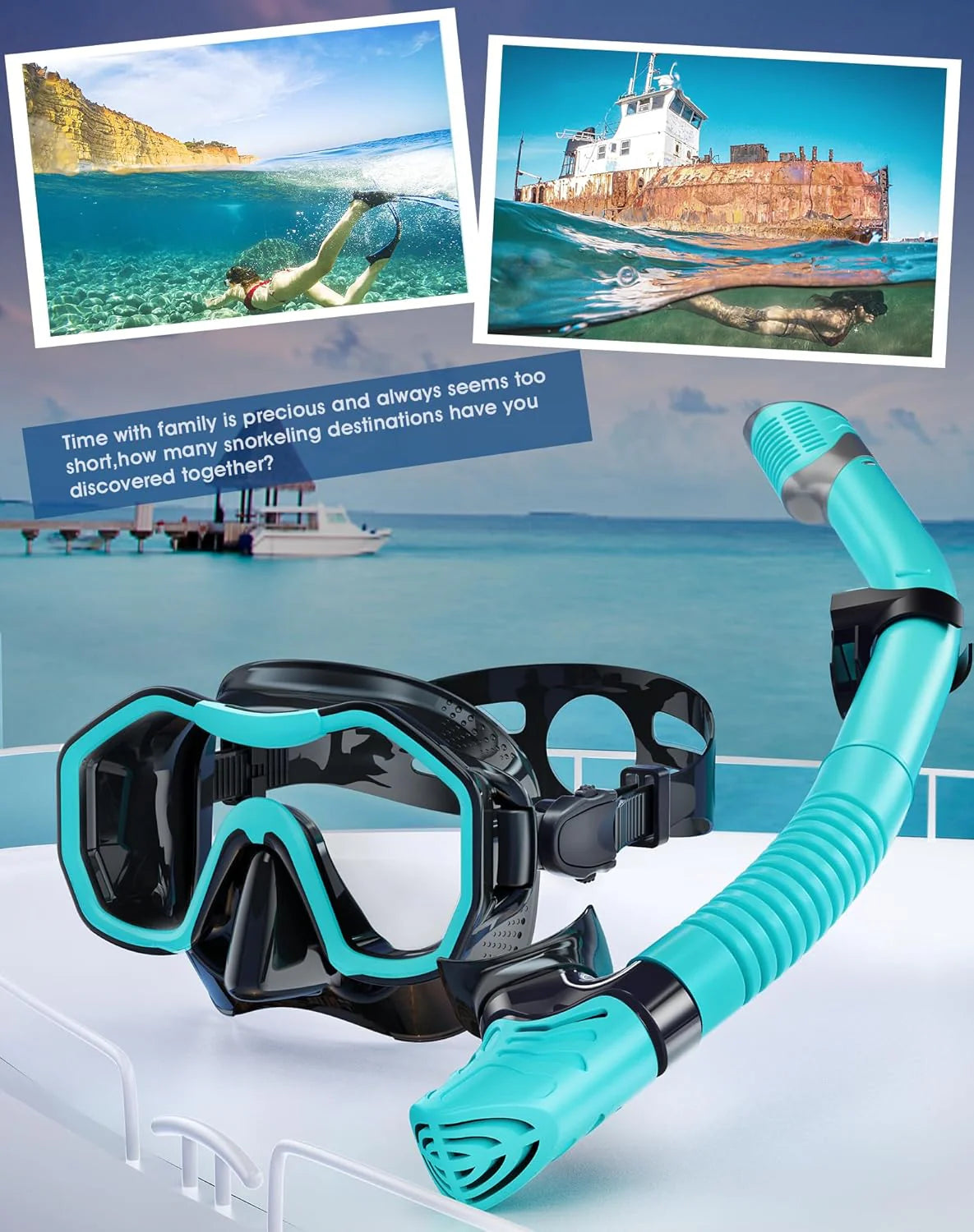 Snorkeling Gear for Adults, Dry-Top Snorkel Set, 180掳Panoramic Wide View Diving Mask Breathing Freely Snorkel Mask for Snorkeling Scuba Diving Swimming Travel