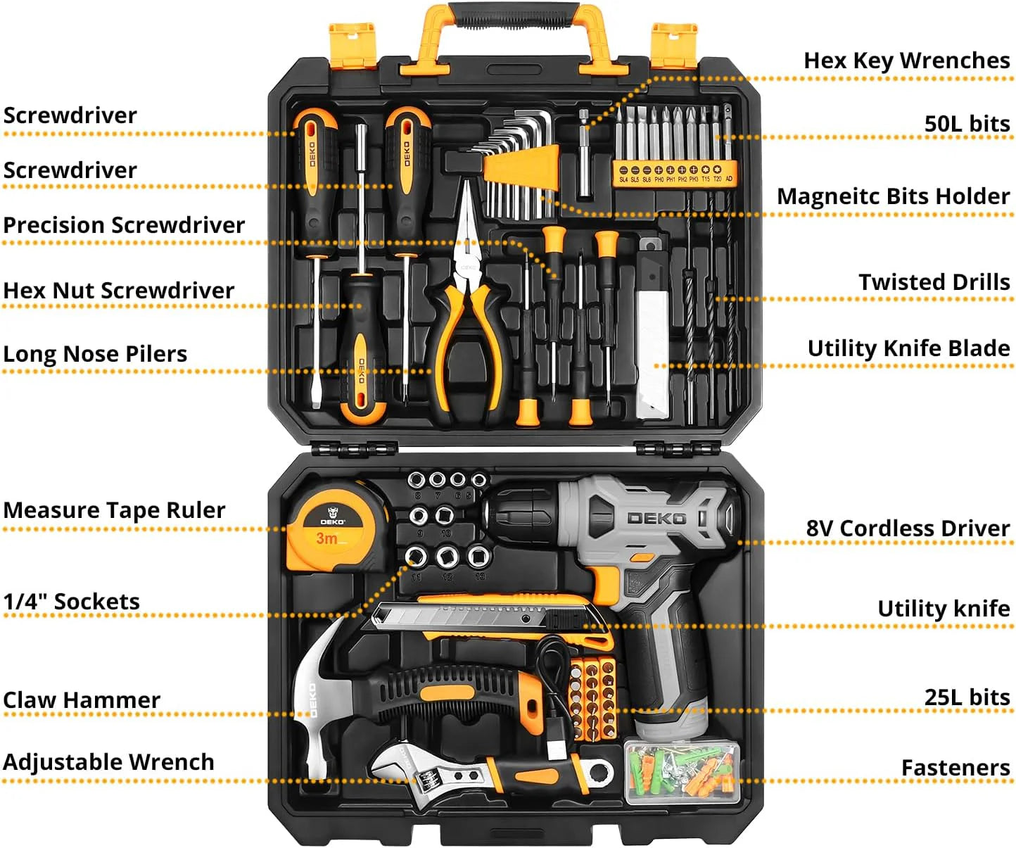 Tool Set锛�Tool Kit with 8V Cordless Drill,Tool Box with Drill,Hand Drill Set for Men & Women,Home Tool Kits for House Repair,Handyman,DIY 126 Piece