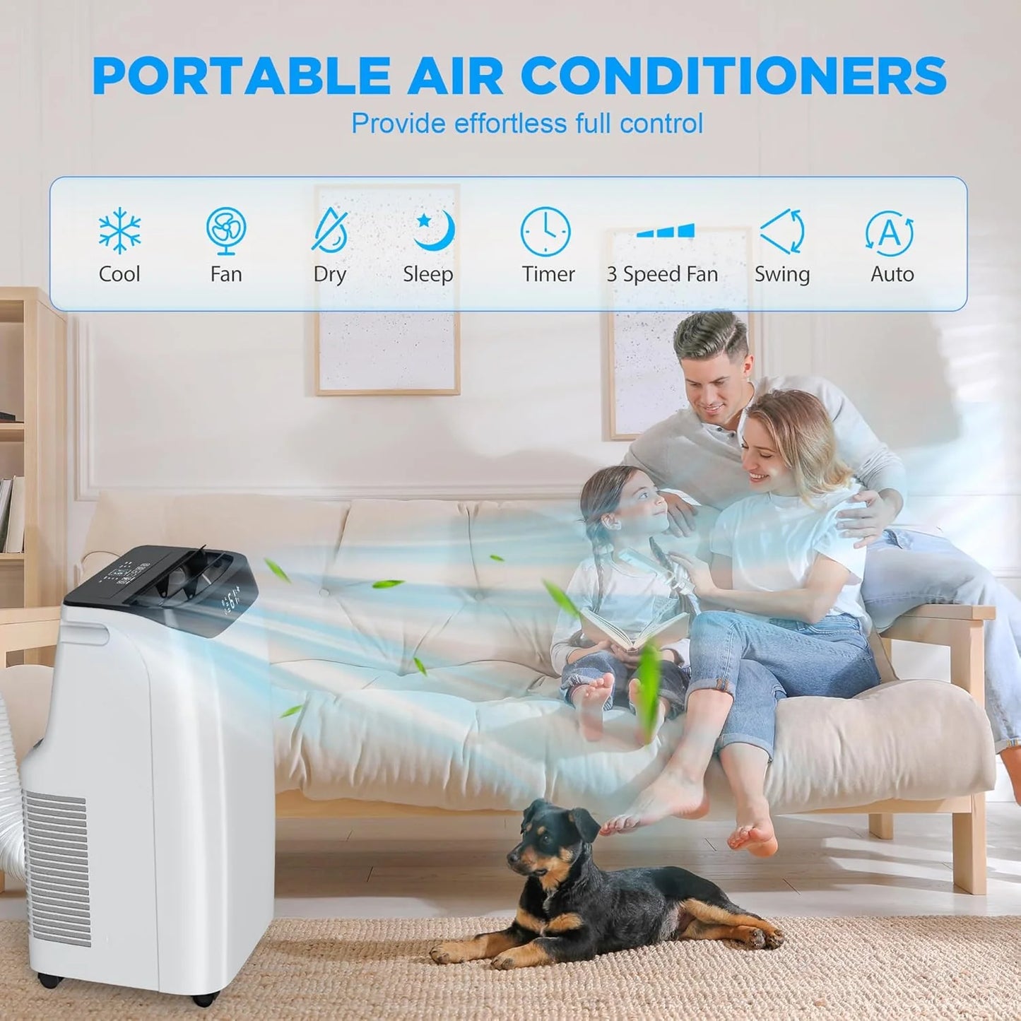 Portable Air Conditioner Cools Up to 700 Sq.Ft, 3-IN-1 Energy Efficient Portable AC Unit with Remote Control & Installation Kits for Large Room, Campervan, Office, Temporary Space