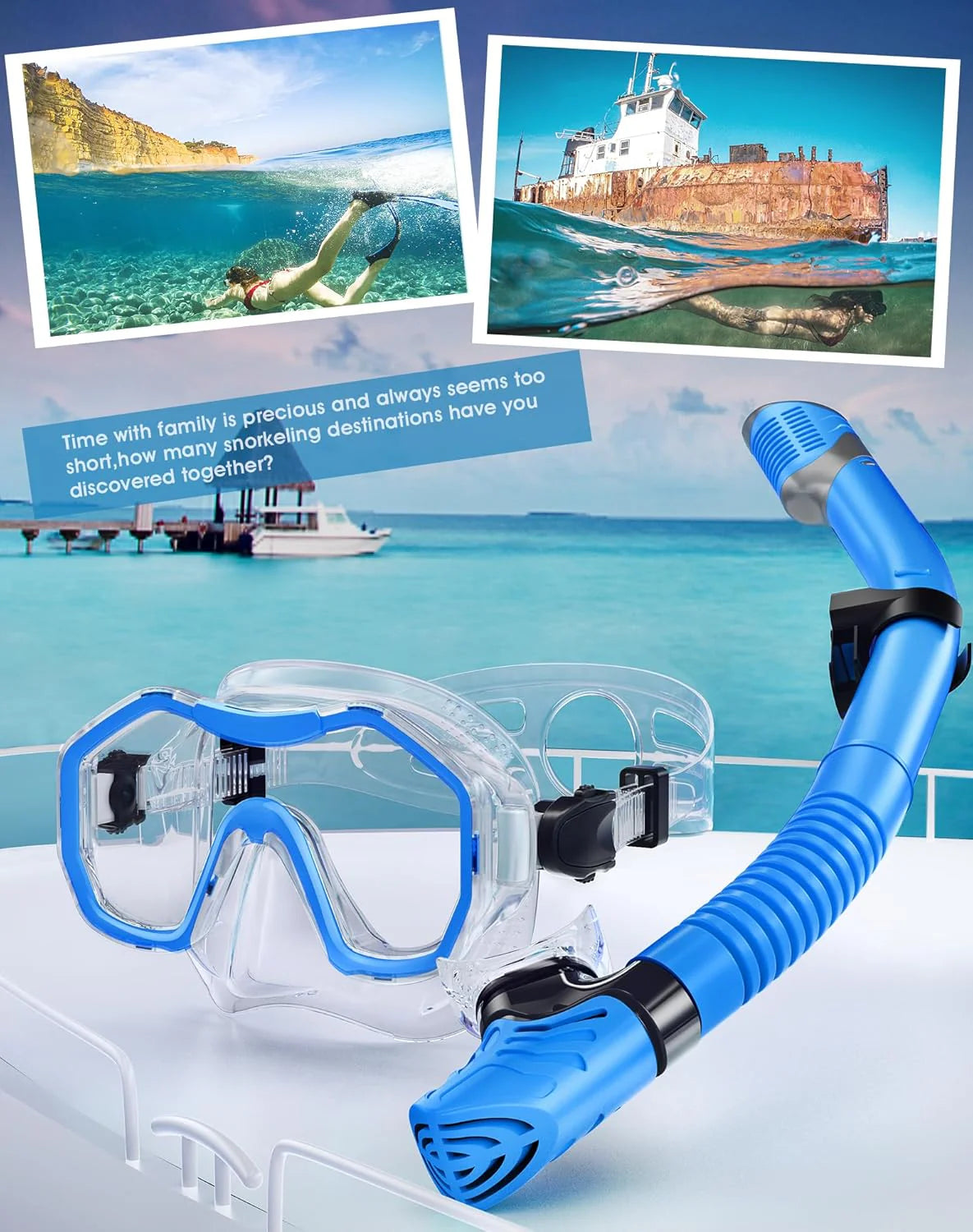 Snorkeling Gear for Adults, Dry-Top Snorkel Set, 180掳Panoramic Wide View Diving Mask Breathing Freely Snorkel Mask for Snorkeling Scuba Diving Swimming Travel