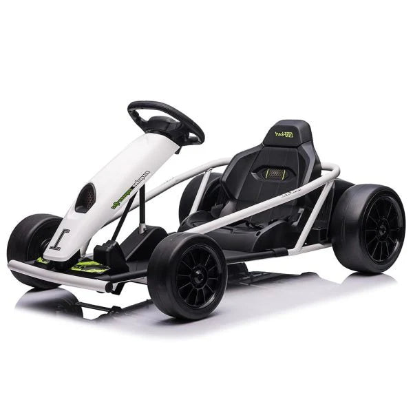 24V Go Kart for Kids 8-12, 300W*2 Motors, 9Ah Battery, 8MPH Speed, Music, Horn, 175lbs Max Load – White