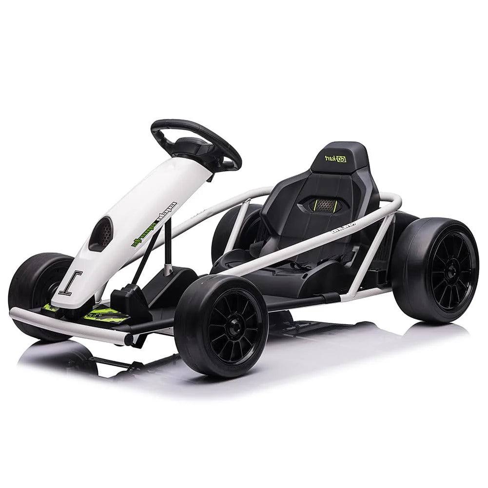 24V Go Kart for Kids 8-12, 300W*2 Motors, 9Ah Battery, 8MPH Speed, Music, Horn, 175lbs Max Load – White