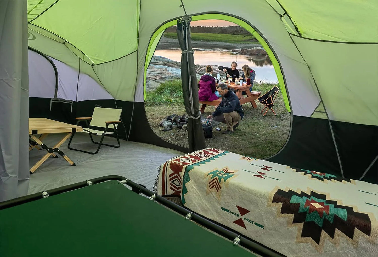 Camping Tent 10-Person-Family Tents, Parties, Music Festival Tent, Big, Easy Up, 5 Large Mesh Windows, Double Layer, 2 Room, Waterproof, Weather Resistant, 18ft x 9ft x78in