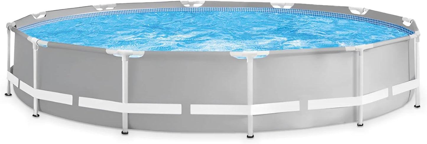 Above Ground Swimming Pool, 12' x 30", Prism Frame, Gray - Large Backyard Outdoor Round Summer Pool for Family, Easy Set Up, 24-Inch Deep Water