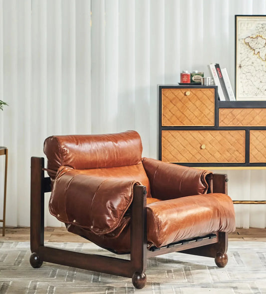 Mercury Cowhide Walnut Sofa Chair