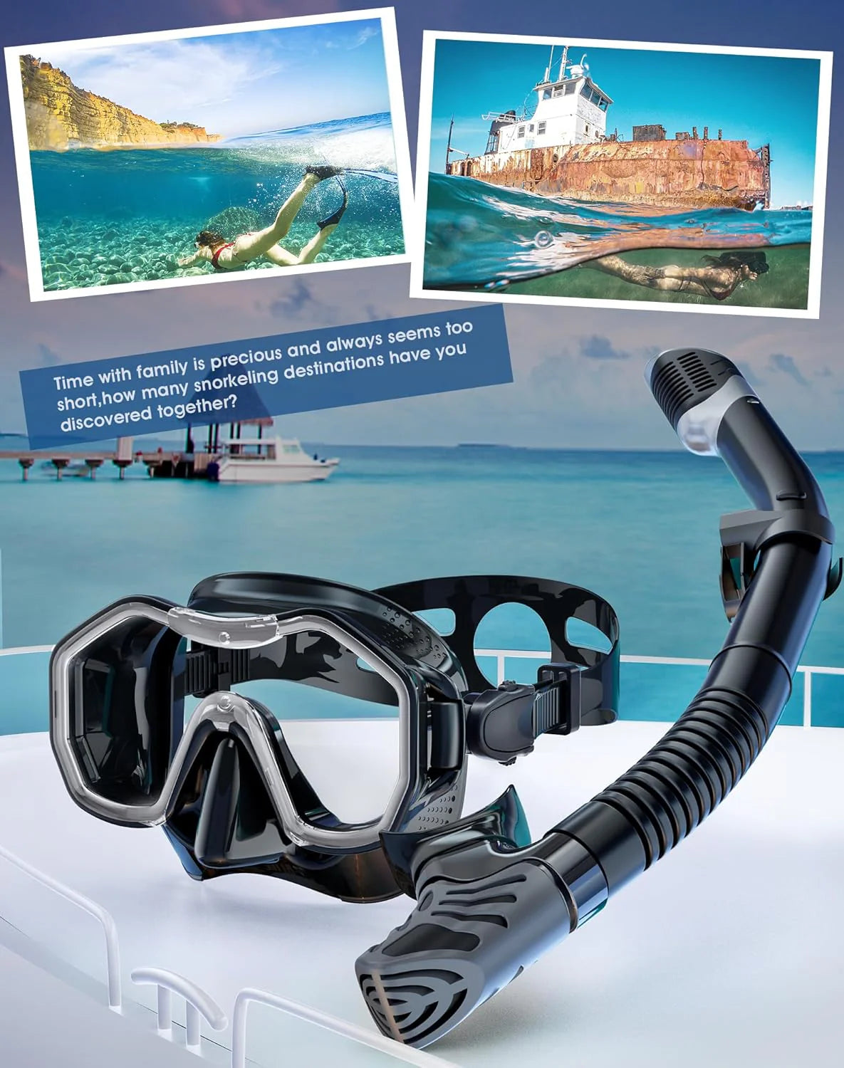 Snorkeling Gear for Adults, Dry-Top Snorkel Set, 180掳Panoramic Wide View Diving Mask Breathing Freely Snorkel Mask for Snorkeling Scuba Diving Swimming Travel