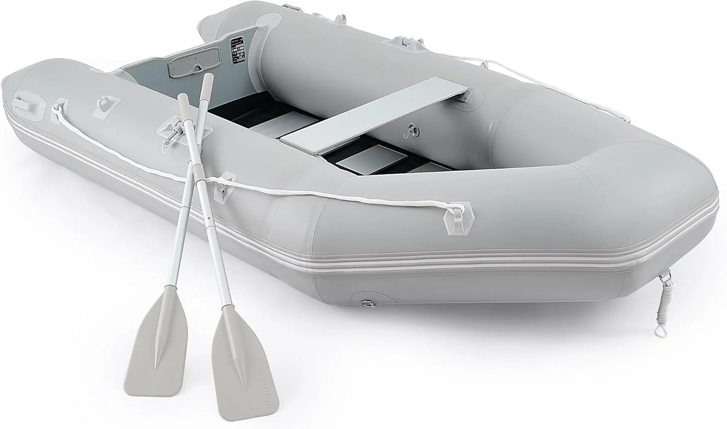 10ft Inflatable Dinghy Boat, 4 Person 990lb Transom Sport Tender Boat with Pump Aluminum Oars Floor, Heavy Duty Inflatable Raft Kayak for Adults