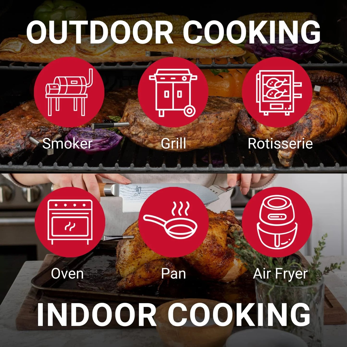 Smart Meat Thermometer with Bluetooth | 165ft Wireless Range | for The Oven, Grill, Kitchen, BBQ, Smoker, Rotisserie