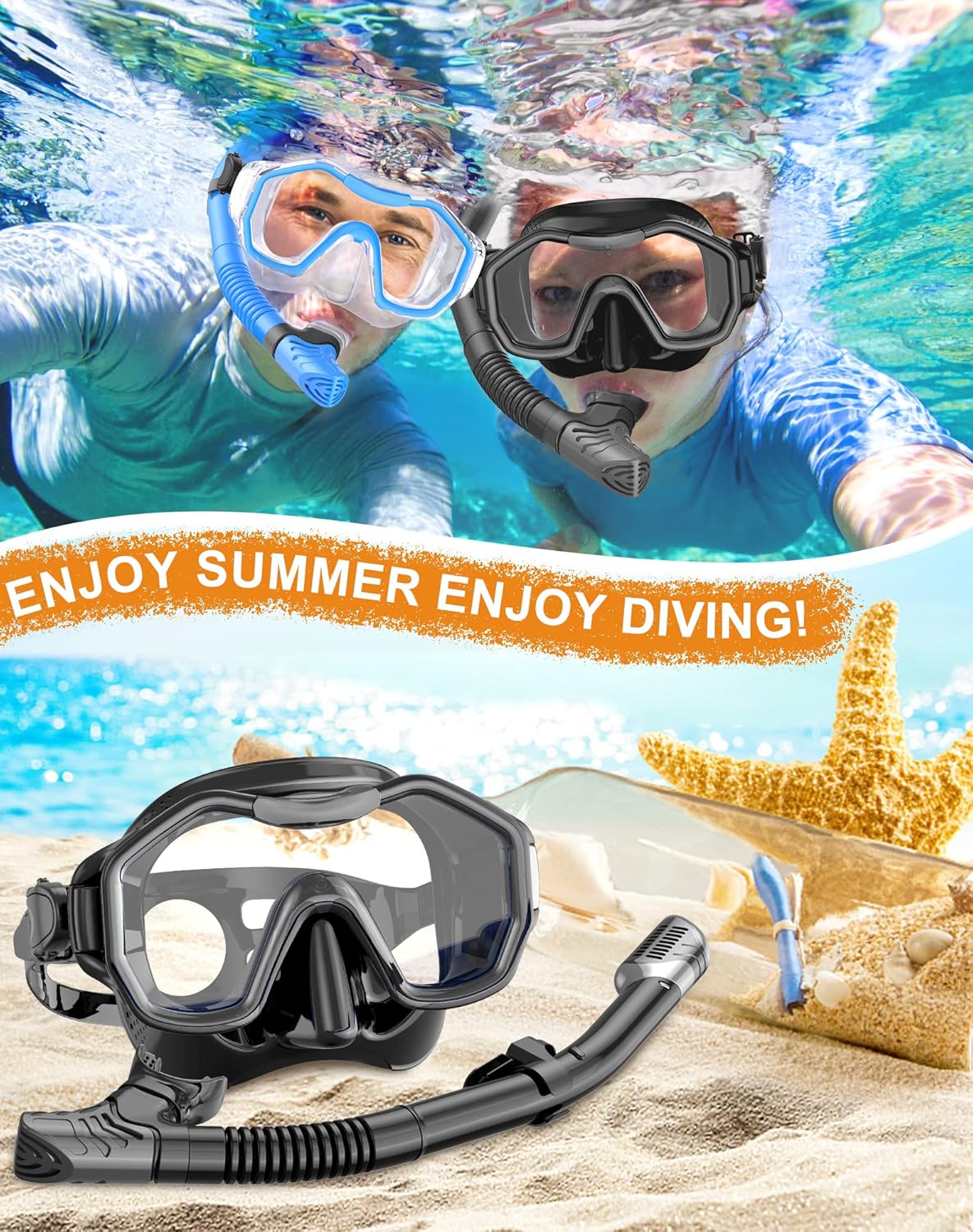 Snorkeling Gear for Adults, Dry-Top Snorkel Set, 180掳Panoramic Wide View Diving Mask Breathing Freely Snorkel Mask for Snorkeling Scuba Diving Swimming Travel